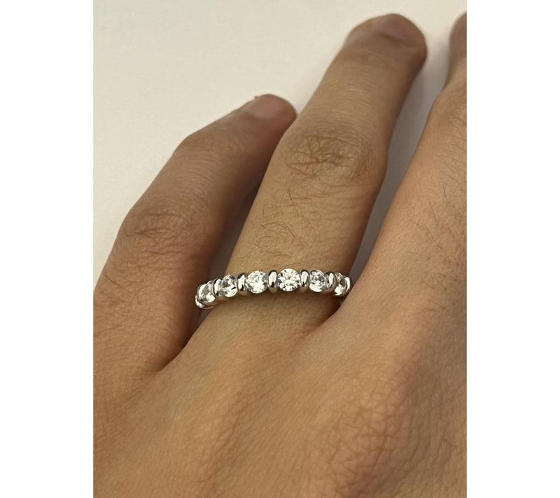 Diamonique Round Cut Half Eternity Band Ring, Sterling Silver — View 2