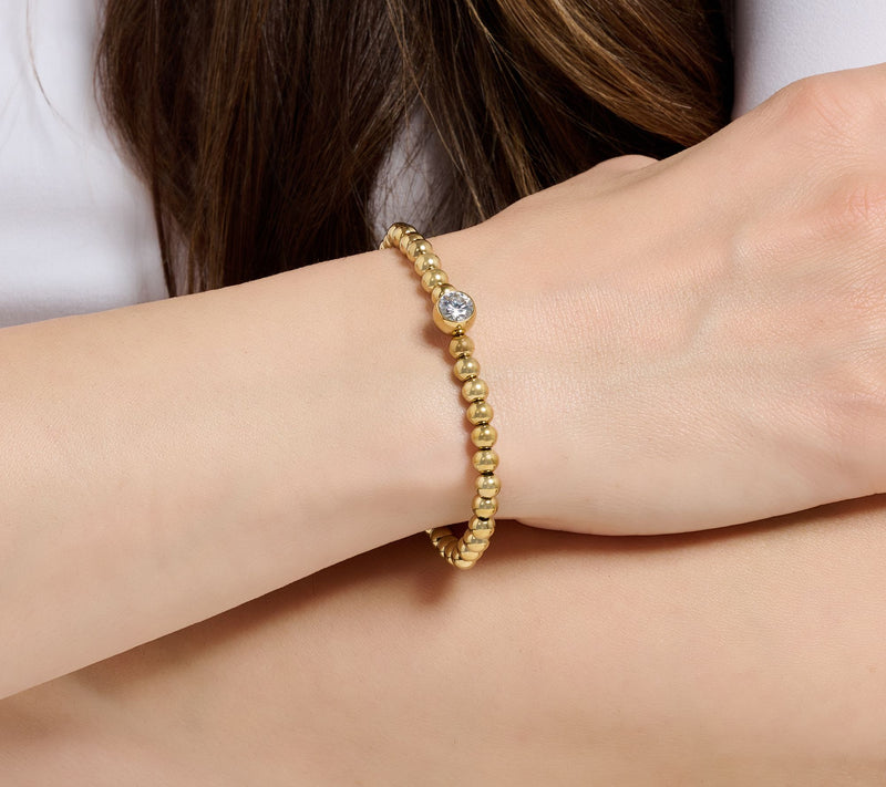 Steel by Diamonique Bead & Bezel Set Stretch Bracelet — View 3