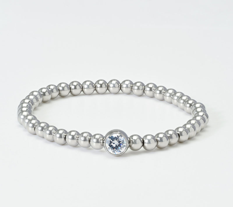 Steel by Diamonique Bead & Bezel Set Stretch Bracelet — View 6