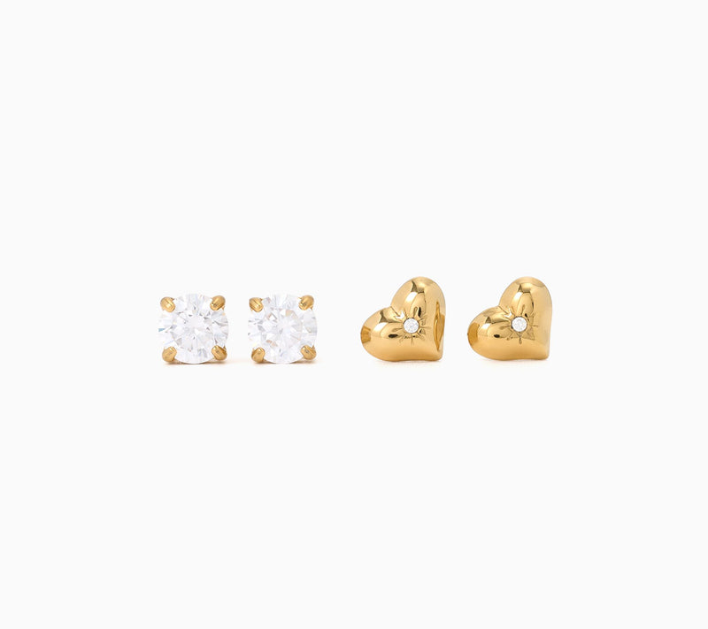Steel by Diamonique Set of 2 Heart & Round Stud Earrings — Main view