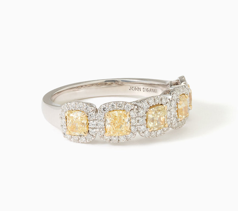 John Digangi VS Diamonds 1.35 ctw Yellow 5-Stone Cushion Cut Ring, 14k — View 2
