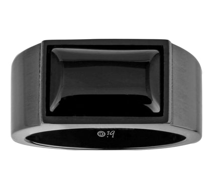 LYNX Men's Black IP Black Agate Ring