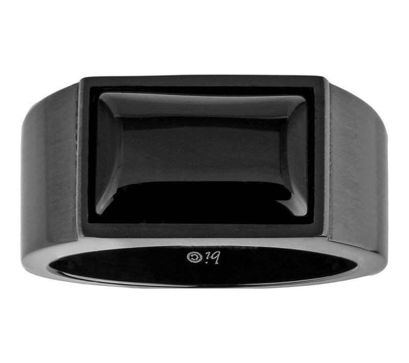 LYNX Men's Black IP Black Agate Ring — Main view