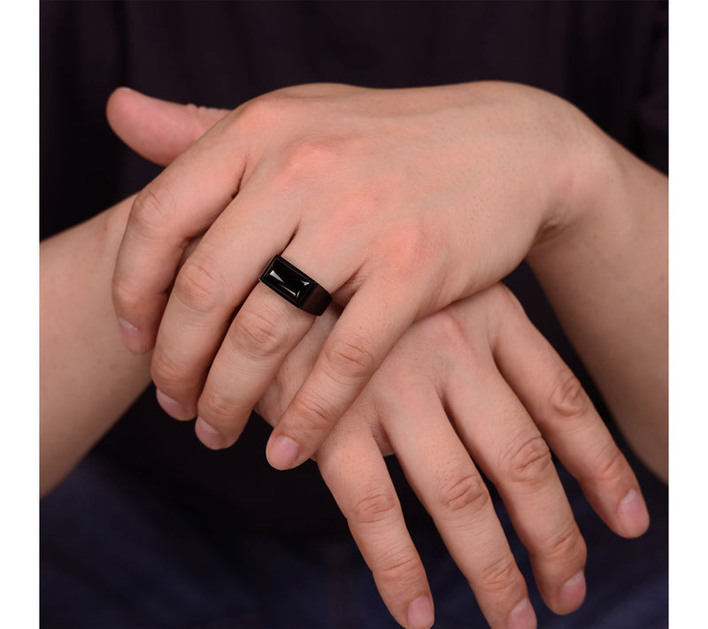 LYNX Men's Black IP Black Agate Ring — View 4