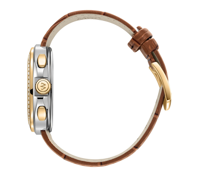 JBW Men's Coast Two-Tone 18K Plated Crystal Brown Strap Watch — View 5