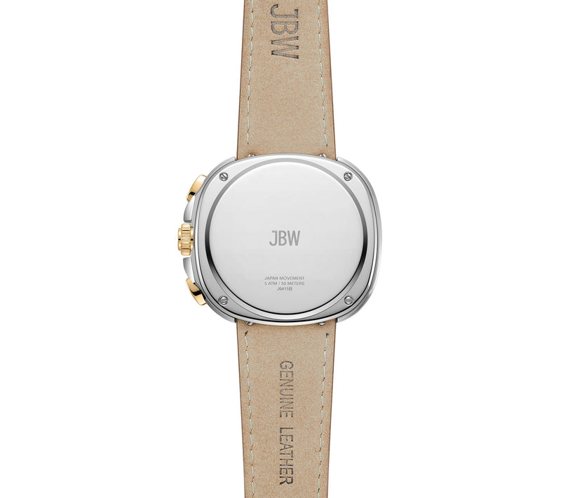 JBW Men's Coast Two-Tone 18K Plated Crystal Brown Strap Watch — View 2