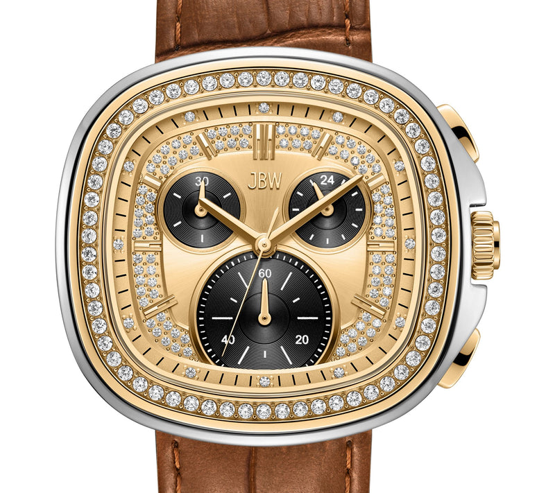 JBW Men's Coast Two-Tone 18K Plated Crystal Brown Strap Watch — View 4