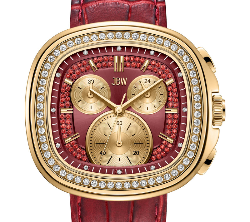 JBW Men's Coast 18K Gold Plated Crystal Red Strap Watch — View 4