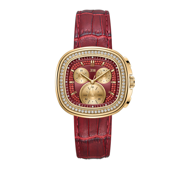 JBW Men's Coast 18K Gold Plated Crystal Red Strap Watch — Main view