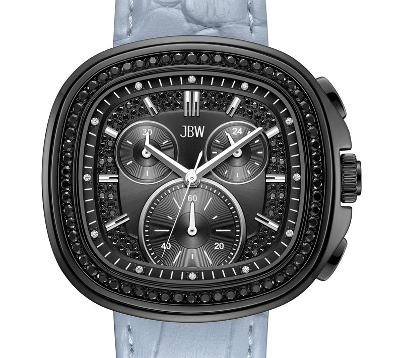 JBW Men's Coast Black IP Crystal Blue Strap Watch — View 4