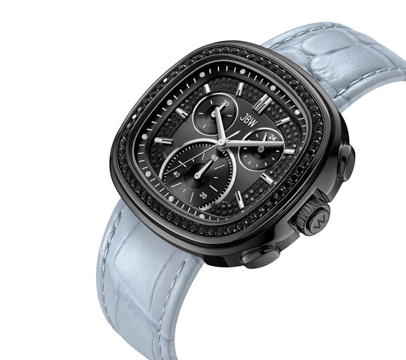 JBW Men's Coast Black IP Crystal Blue Strap Watch — View 3