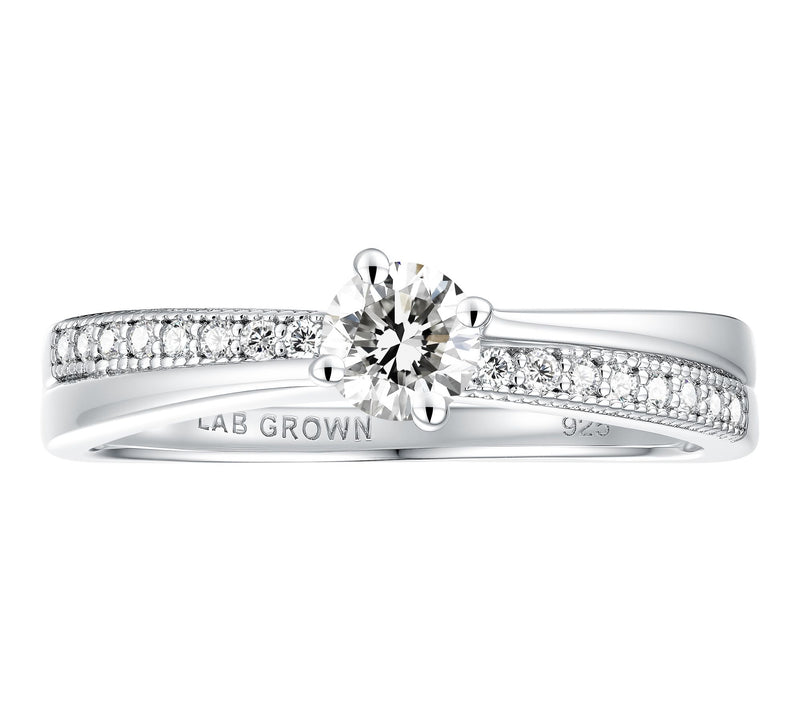 Fire Light Grown Diamond Solitaire Band Ring, Sterling Silver — View 3