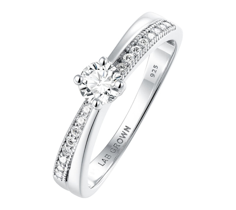 Fire Light Grown Diamond Solitaire Band Ring, Sterling Silver — View 6