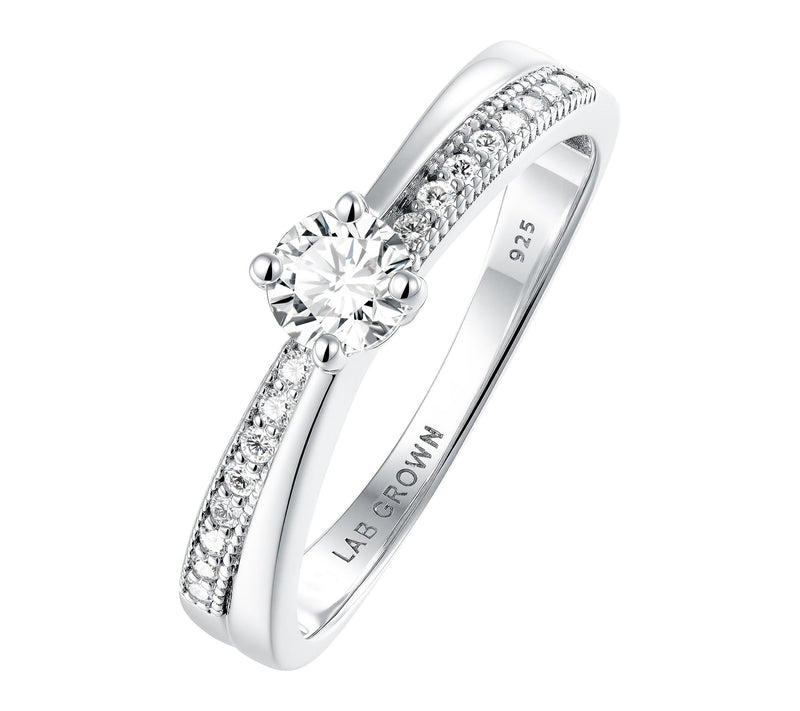 Fire Light Grown Diamond Solitaire Band Ring, Sterling Silver — Main view