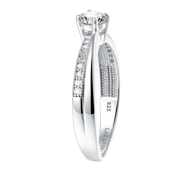 Fire Light Grown Diamond Solitaire Band Ring, Sterling Silver — View 4