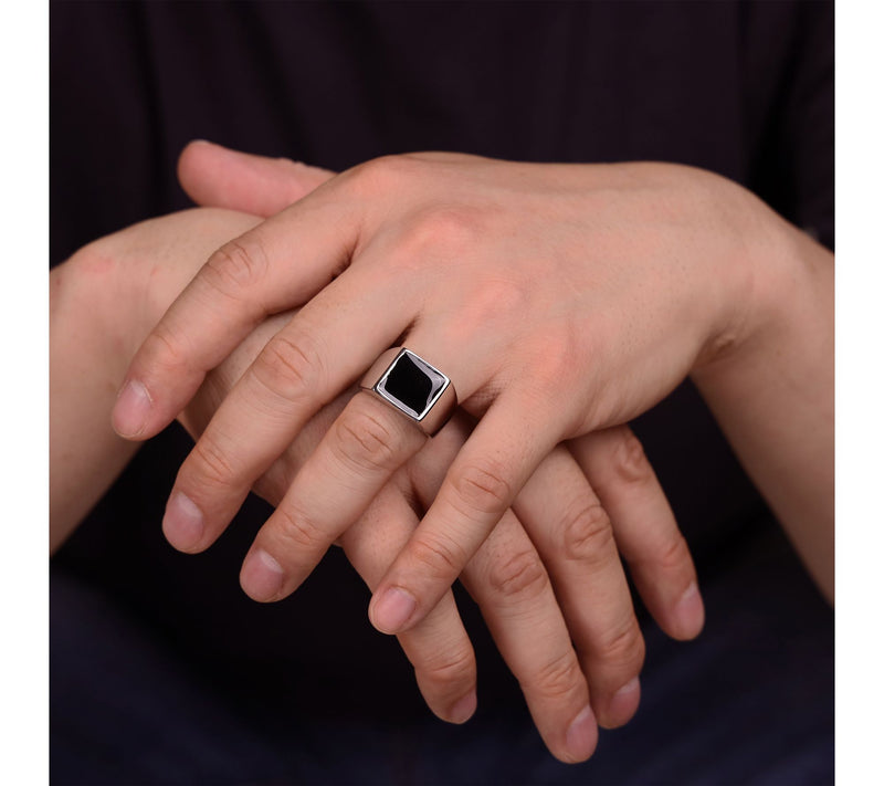 LYNX Men's Stainless Steel Resin Signet Ring — View 4