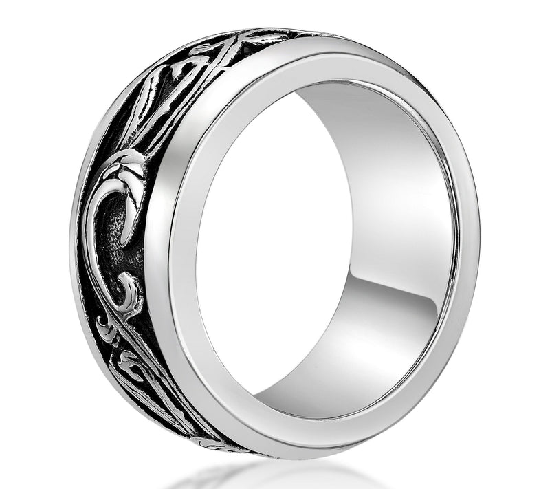 LYNX Men's Stainless Steel Baroque Inspired Scroll Band Ring — View 2