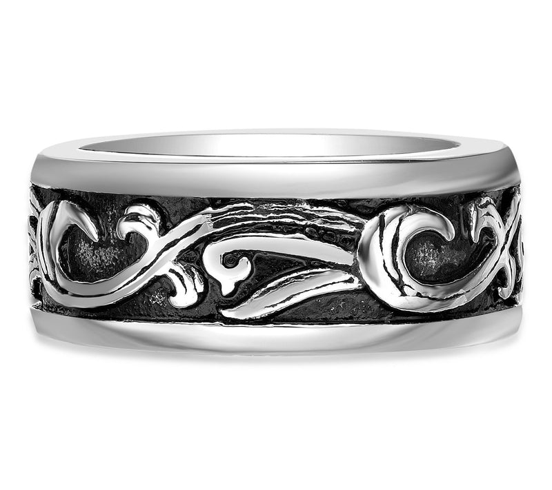 LYNX Men's Stainless Steel Baroque Inspired Scroll Band Ring — View 3