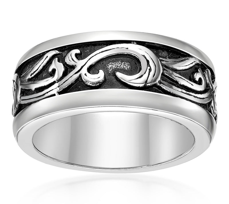 LYNX Men's Stainless Steel Baroque Inspired Scroll Band Ring — Main view