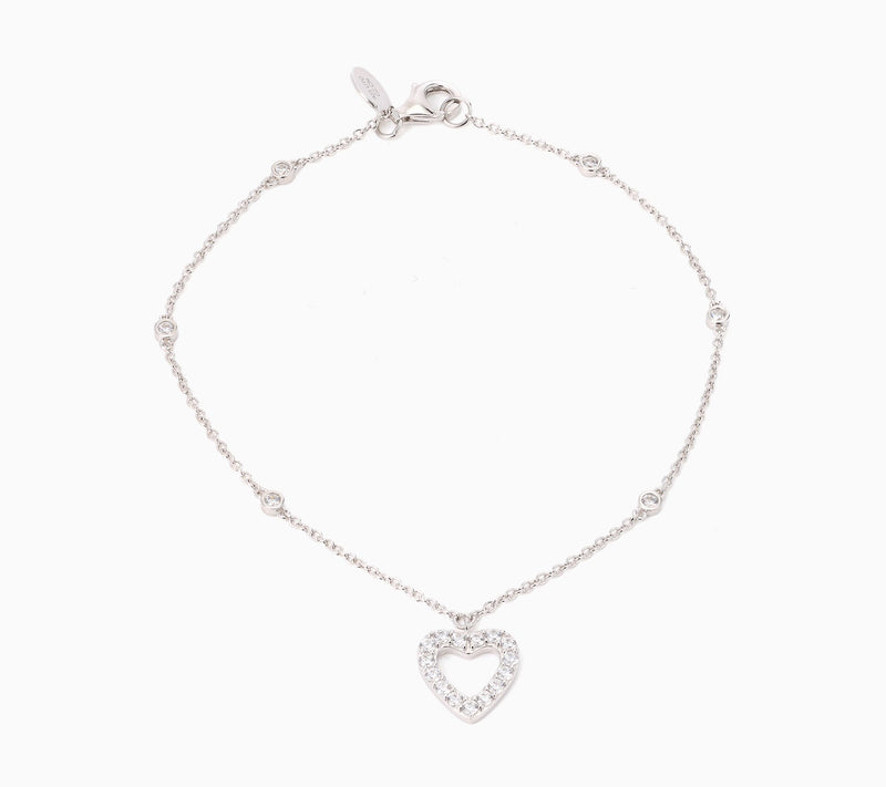 Diamonique x Kathy Levine Summer Fling Heart Charm Anklet, Sterl — View 6