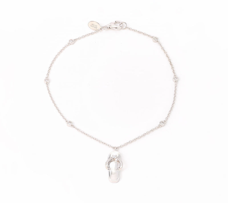 Diamonique x Kathy Levine Summer Fling Flip-Flop Charm Anklet, Sterl — View 6