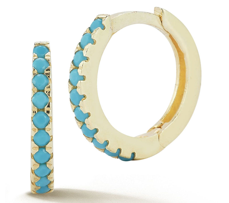 Sterlina Silver Simulated Turquoise Hoop Earrings, 14K Plated — View 6