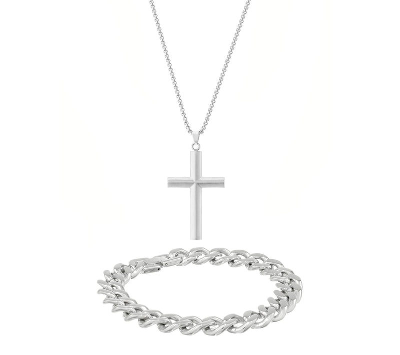 LYNX Men's Stainless Cross Necklace & BraceletSet — Main view