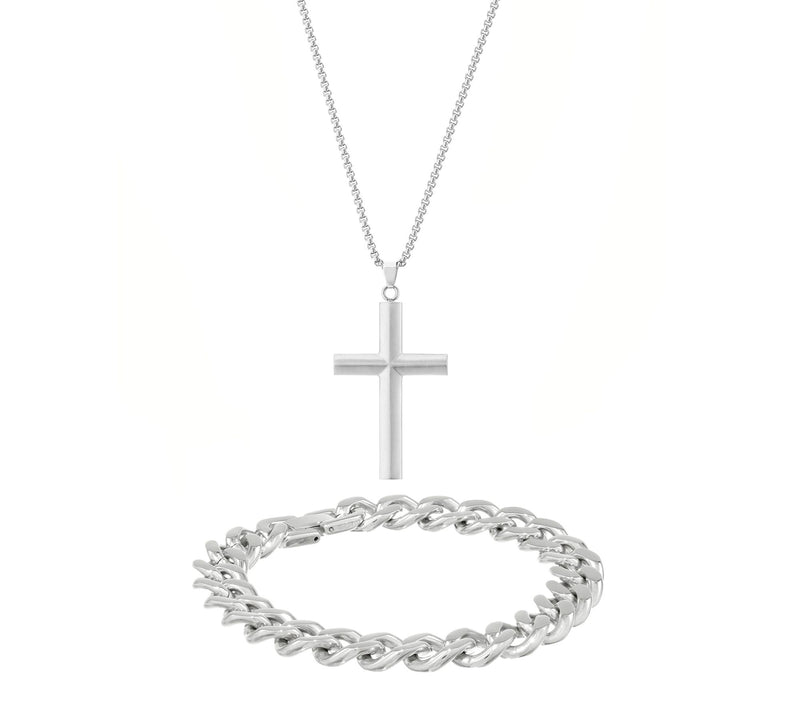 LYNX Men's Stainless Cross Necklace & BraceletSet — View 5
