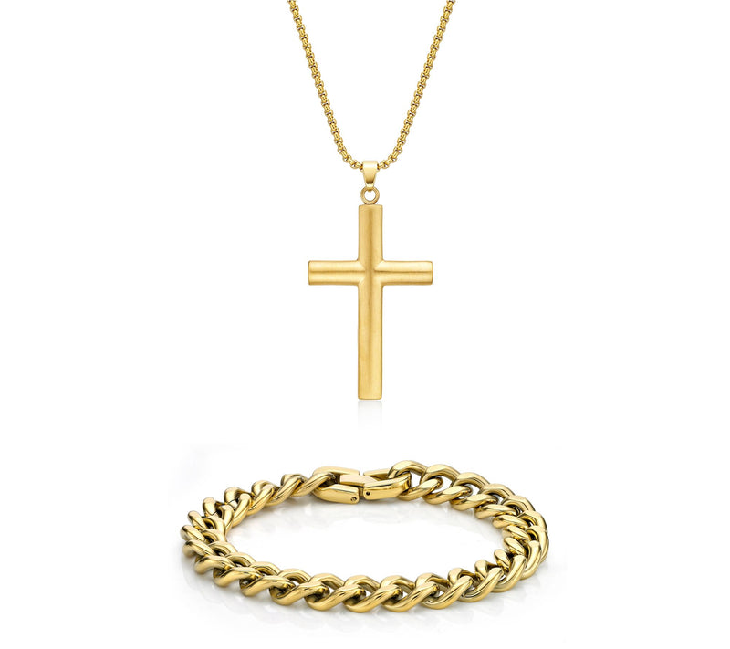 LYNX Men's Stainless Cross Necklace & BraceletSet — View 6