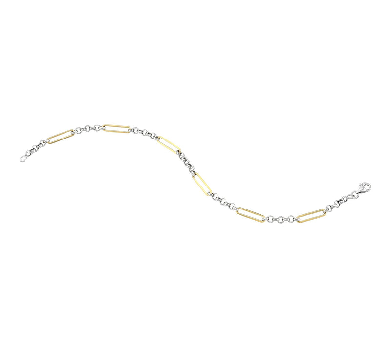Silver Style Two-Tone Paper Clip & Rolo Bracelet, Sterling — View 2