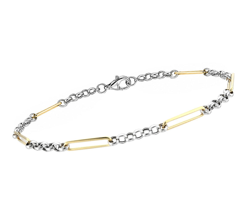 Silver Style Two-Tone Paper Clip & Rolo Bracelet, Sterling — Main view