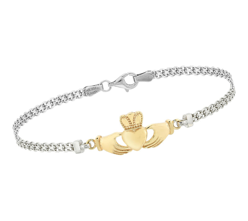 Silver Style Two-Tone Claddagh Bismark Bracelet, Sterling — Main view