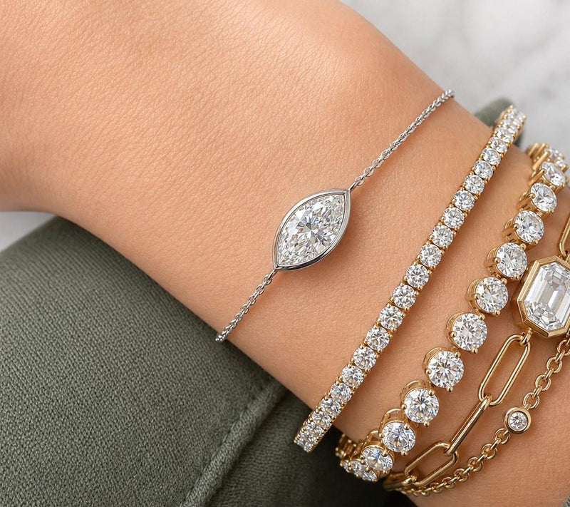 Vida Lab Diamon ds Lab Grown Ma rquise Bracelet , 14K White Gol — View 4