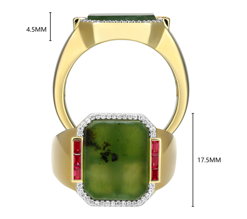 Men's Jade, Ruby & White Sapphire Ring, 18K Gold Plated — View 5