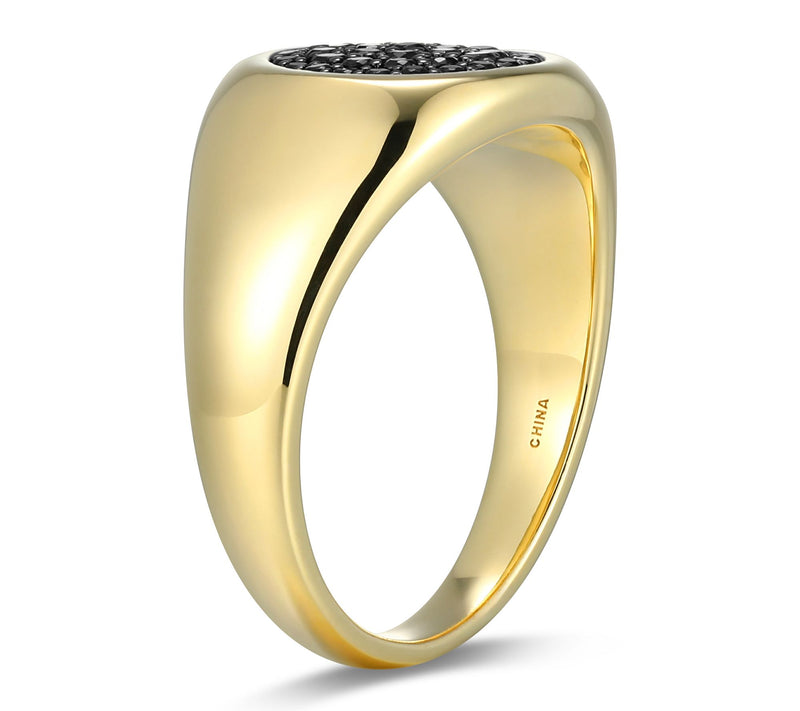Men's Pave Black Spinel Signet Ring,18K Gold Plated — View 4
