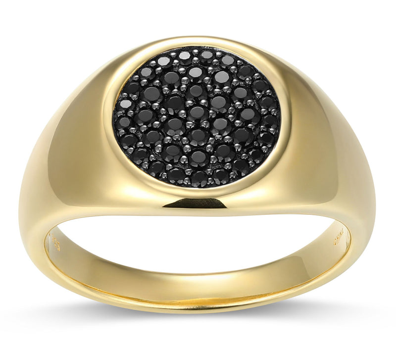 Men's Pave Black Spinel Signet Ring,18K Gold Plated — Main view