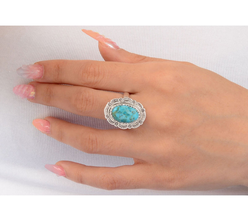 Barse Artisan Crafted Bronco Blue Turquoise Concho Ring — View 4
