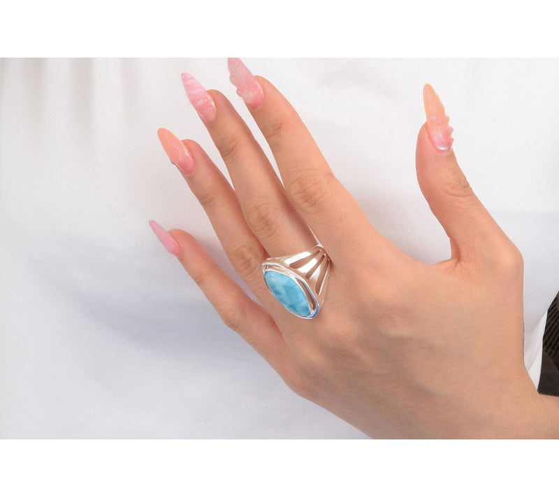 Barse Artisan Crafted Abstract Larimar Statement Ring — View 4