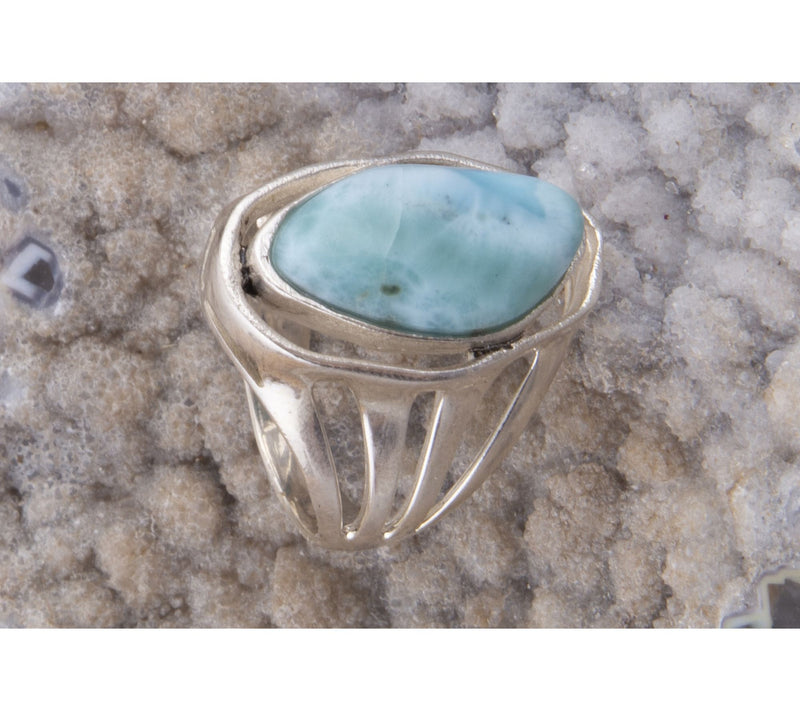Barse Artisan Crafted Abstract Larimar Statement Ring — View 3