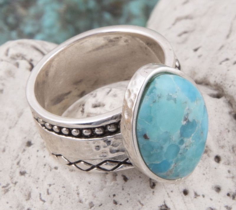 Barse Artisan Crafted Hammered Blue Turquoise Ring — View 3