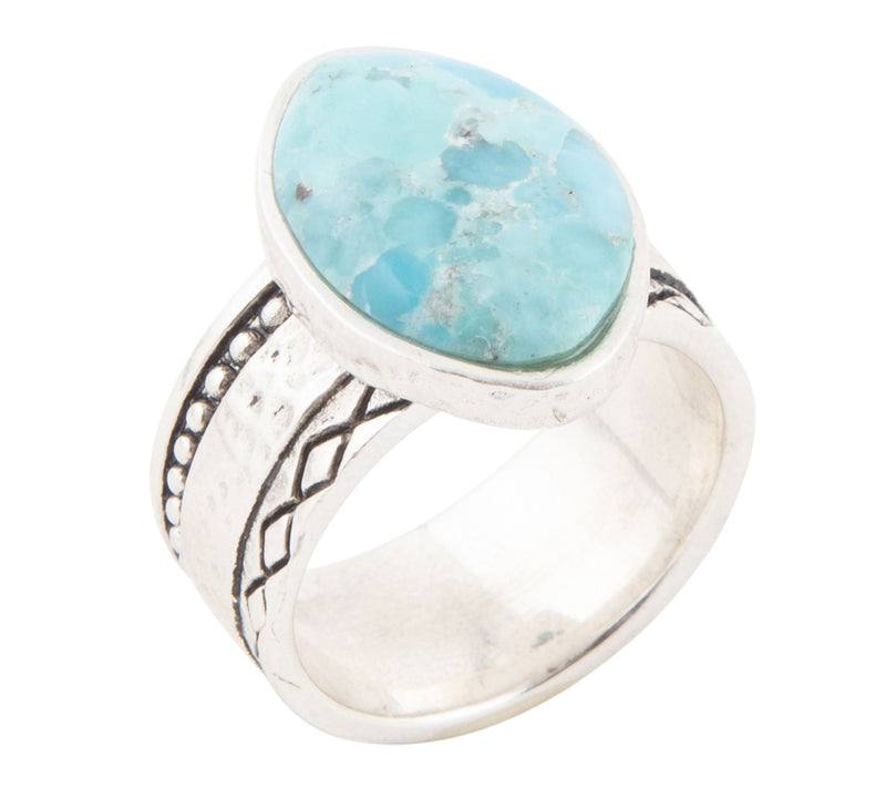 Barse Artisan Crafted Hammered Blue Turquoise Ring — View 2