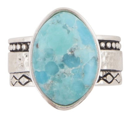 Barse Artisan Crafted Hammered Blue Turquoise Ring