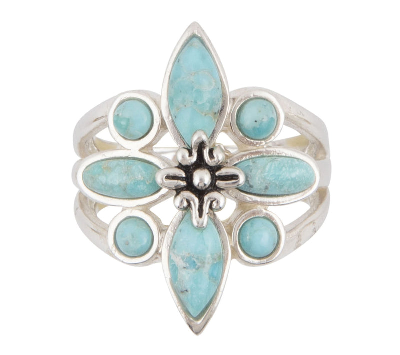 Barse Artisan Crafted Floral Blue Turquoise Ring — View 6