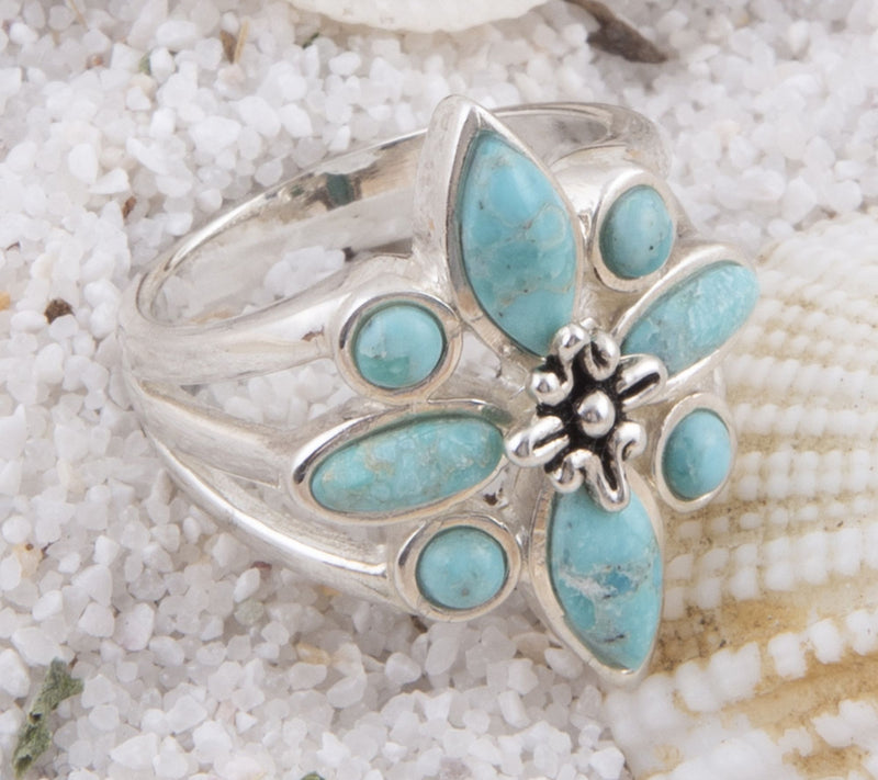 Barse Artisan Crafted Floral Blue Turquoise Ring — View 3