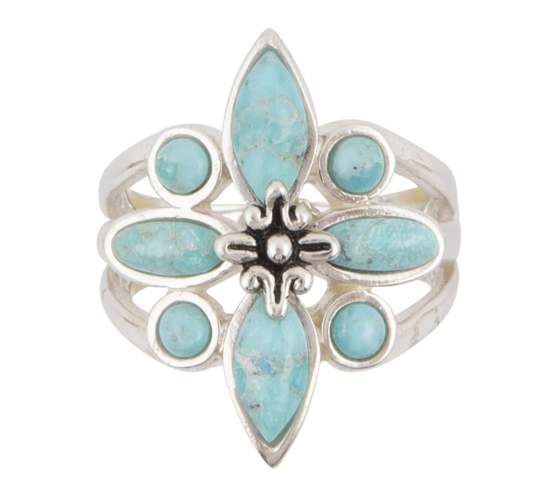 Barse Artisan Crafted Floral Blue Turquoise Ring — Main view