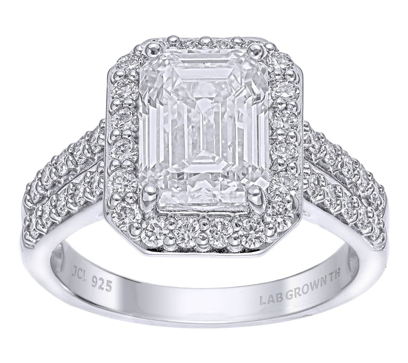 Fire Light 3.30 cttw Lab Grown Diamond Halo Ring, Sterling — View 4