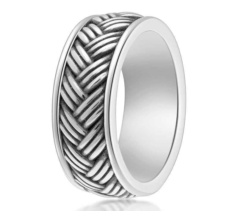 LYNX Men's Sterling Silver Weave Pattern Ring — View 2