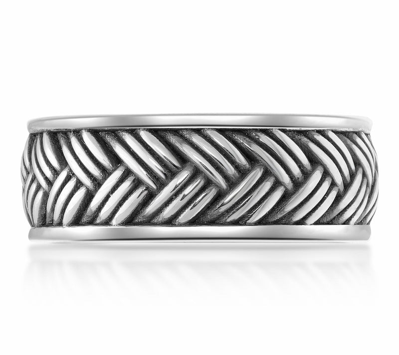 LYNX Men's Sterling Silver Weave Pattern Ring — View 3