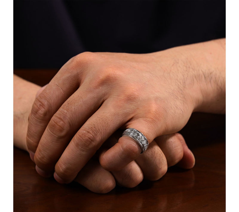 LYNX Men's Sterling Silver Weave Pattern Ring — View 5