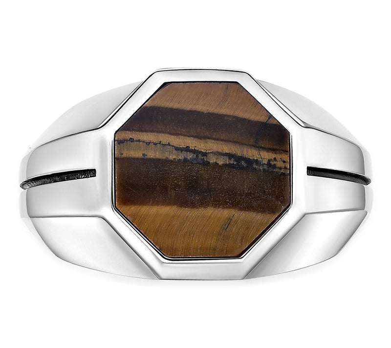 LYNX Men's Sterling Silver Tiger Eye Hexagon Ring — Main view